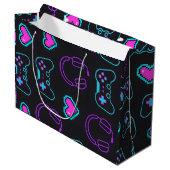 Grand Sac Cadeau Neon Gamer Controller and Hearts Pattern (Devant Angle)