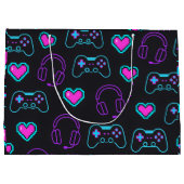 Grand Sac Cadeau Neon Gamer Controller and Hearts Pattern (Dos)