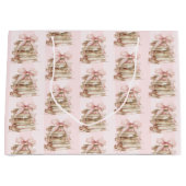Grand Sac Cadeau New Chapter Pink Bow Stripes  (Devant)