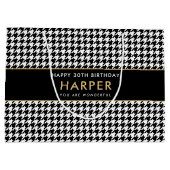 Grand Sac Cadeau N'importe quel âge Noir Blanc Houndstooth Joyeux a (Dos)