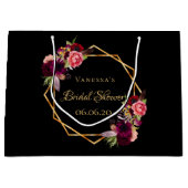 Grand Sac Cadeau Noce : Fleurs noires florales bordeaux (Devant)