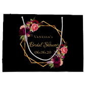 Grand Sac Cadeau Noce : Fleurs noires florales bordeaux (Dos)