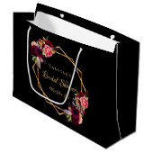 Grand Sac Cadeau Noce : Fleurs noires florales bordeaux (Devant Angle)