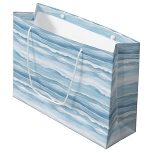 Grand Sac Cadeau Noces Vagues Océaniques Bleu Blanc