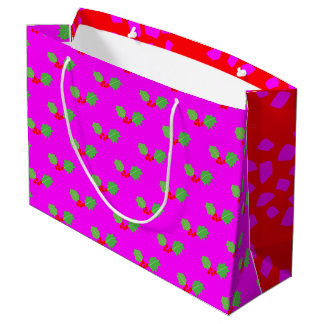Grand Sac Cadeau Noël Abstrait Rouge Hot Rose Holly