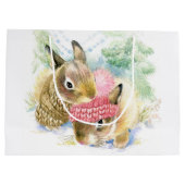Grand Sac Cadeau Noël | Aquarelle - Bunnies de forêt d'hiver (Dos)