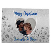 Grand Sac Cadeau Noël argent neige bleu (Dos)