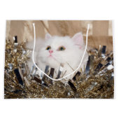 Grand Sac Cadeau Noël blanc de chat persan (Devant)