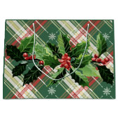 Grand Sac Cadeau Noël Blanc Or Carreaux Avec Couronne (Devant)