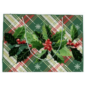 Grand Sac Cadeau Noël Blanc Or Carreaux Avec Couronne (Dos)