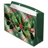 Grand Sac Cadeau Noël Blanc Or Carreaux Avec Couronne (Dos Angle)