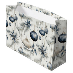 Grand Sac Cadeau Noël bleu et or sophistiqué