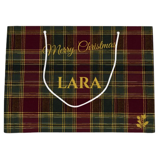 Grand Sac Cadeau Noël bordeaux, vert et jaune (Devant)