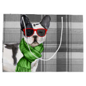 Grand Sac Cadeau Noël Boston Terrier Chien et Plaid (Dos)