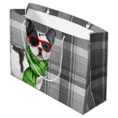 Grand Sac Cadeau Noël Boston Terrier Chien et Plaid (Dos Angle)