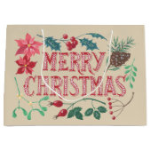 Grand Sac Cadeau Noël botanique traditionnel (beige) (Devant)