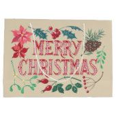 Grand Sac Cadeau Noël botanique traditionnel (beige) (Dos)