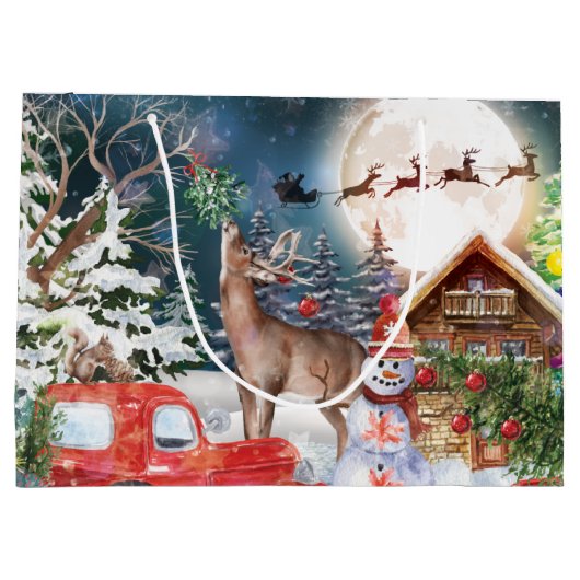 Grand Sac Cadeau Noël Camion Rouge Père Noël Rustique Vacances d'hi (Dos)