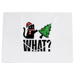 Grand Sac Cadeau Noël Chat Tipping Xmas Tree Drôle