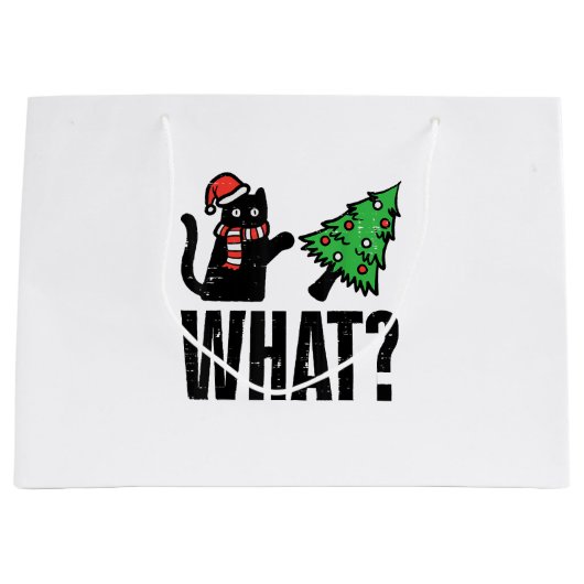 Grand Sac Cadeau Noël Chat Tipping Xmas Tree Drôle (Devant)