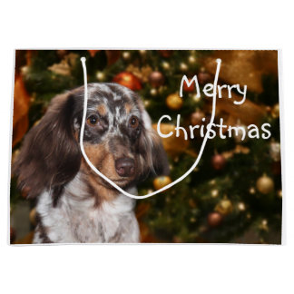 Grand Sac Cadeau Noël Dachshund applaudi