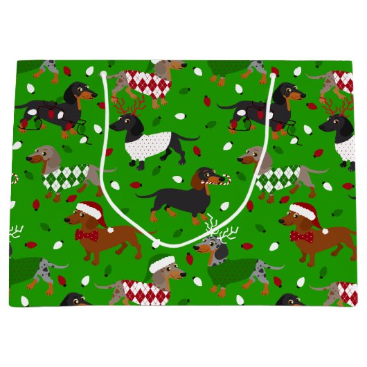 Grand Sac Cadeau Noël Dachshund Tous les manteaux (Devant)