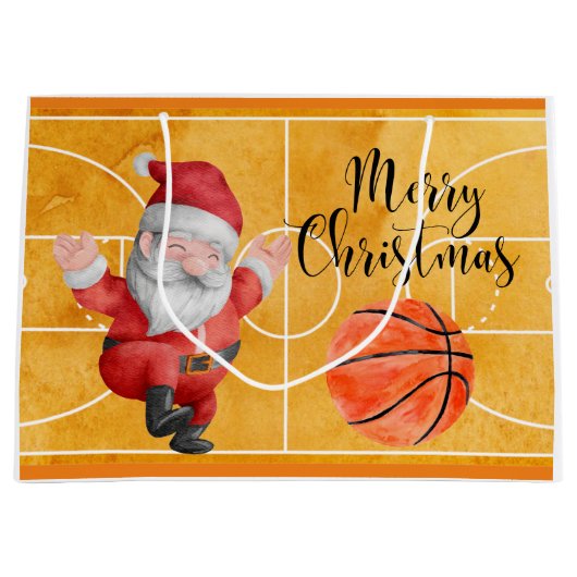 Grand Sac Cadeau Noël de basket-ball avec le Père Noël (Devant)