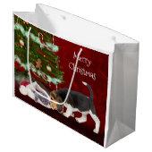 Grand Sac Cadeau Noël de chat et de beagle (Devant Angle)