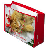 Grand Sac Cadeau Noël de chat Tabby Orange Personnalisé (Devant Angle)