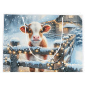 Grand Sac Cadeau Noël de la vache festive mignonne (Dos)