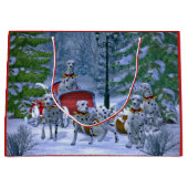 Grand Sac Cadeau Noël de neige vintage dalmate (Devant)