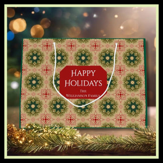 Grand Sac Cadeau Noël Décor Étoile Rouge Vert Rétro Sapin Motif Den