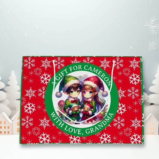 Grand Sac Cadeau Noël des elfes de l'Anime mignon Personnalisé
