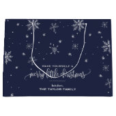 Grand Sac Cadeau Noël des flocs à neige de la Marine (Devant)