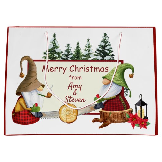 Grand Sac Cadeau Noël des Gnomes de Lumberjack (Devant)