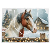 Grand Sac Cadeau Noël du pays Cheval Brown et Blanc (Devant)