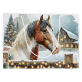 Grand Sac Cadeau Noël du pays Cheval Brown et Blanc (Dos)