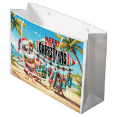 Grand Sac Cadeau Noël du Père Noël en juillet à la plage (Devant Angle)
