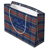 Grand Sac Cadeau Noël écossais Tartan Bleu Classique Brûlé Orange (Dos Angle)