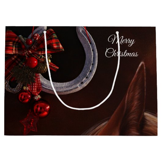 Grand Sac Cadeau Noël équestre pendre en fer à cheval Photo (Devant)