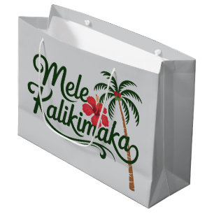 Grand Sac Cadeau Noël Famille Mele Kalikimaka Plage d'Hawaï