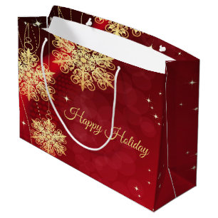 Grand Sac Cadeau Noël Fête Rouge Golden Snowflics