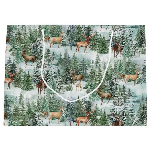Grand Sac Cadeau Noël Forêt de cerfs (Devant)