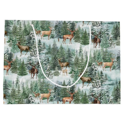 Grand Sac Cadeau Noël Forêt de cerfs (Dos)