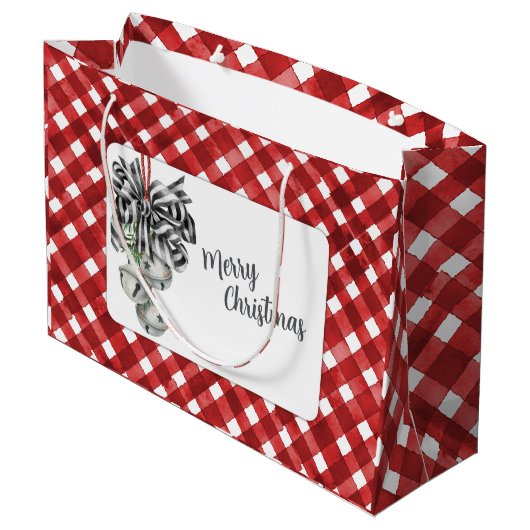 Grand Sac Cadeau Noël Gingham Rouge Rustique (Dos Angle)