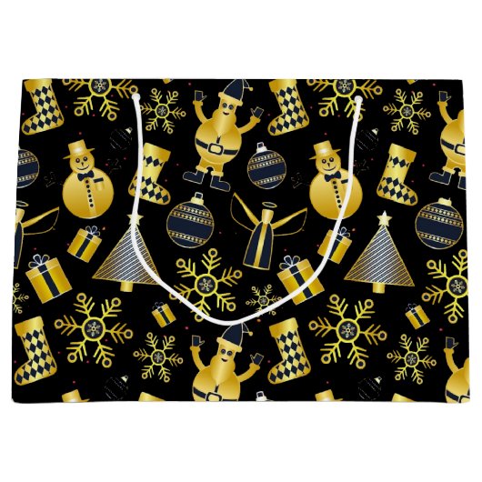 Grand Sac Cadeau Noël Gold Père Noël Snowman Stocking Motif cadeau (Devant)