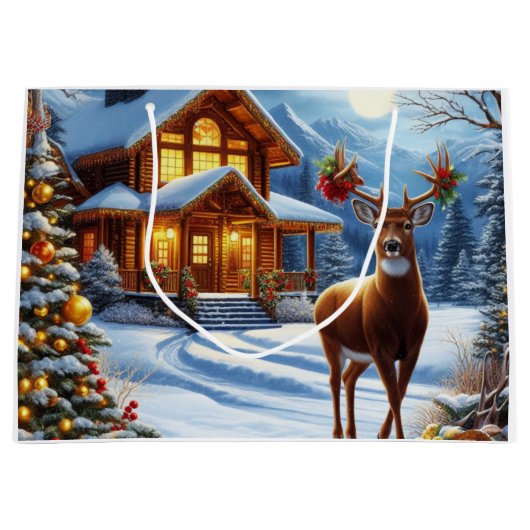 Grand Sac Cadeau Noël/Hiver Deer Lodge (Devant)