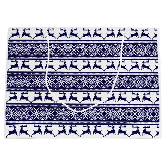 Grand Sac Cadeau Noël, le bleu et le blanc scandinave (Devant)