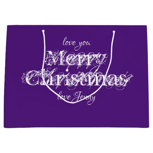 Grand Sac Cadeau Noël moderne Nom personnalisé Cool pourpre (Devant)