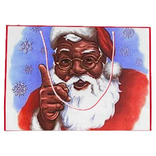 Grand Sac Cadeau Noël noir du père noël d'Afro-américain
